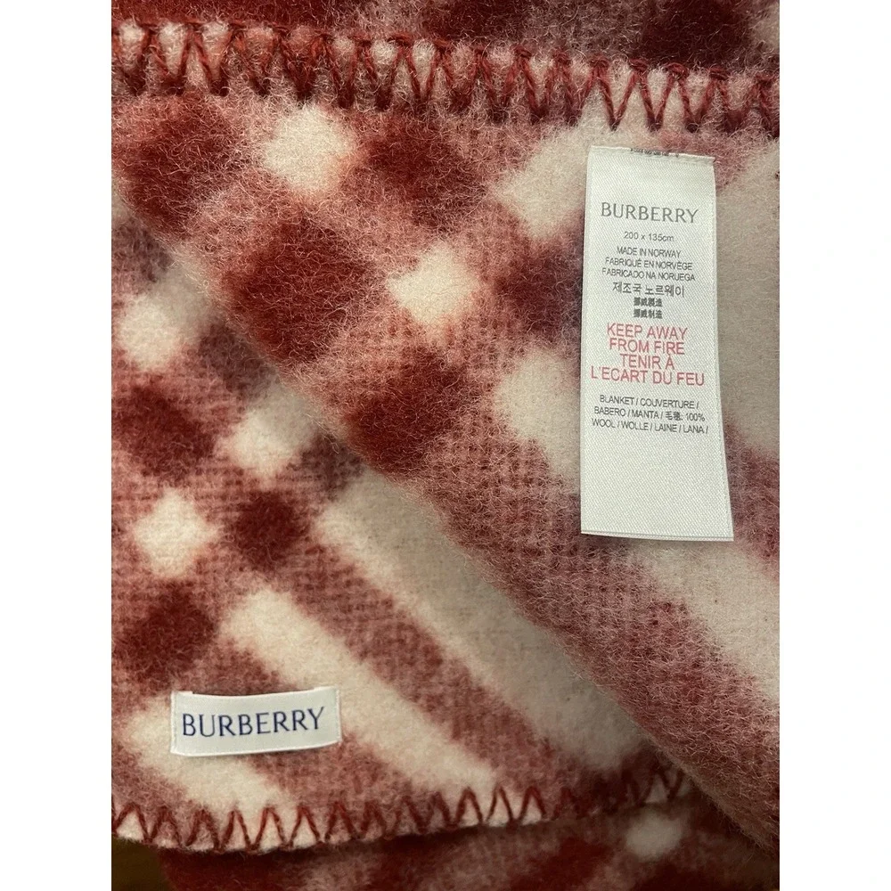 Burberry Wool Blanket Red &‎ White Plaid Check 200x135cm Heavy $1790 Retail NEW
